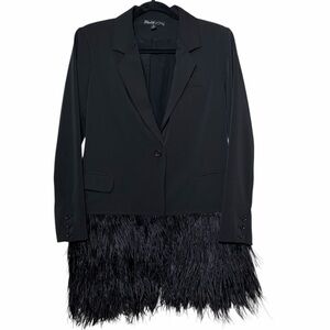 Elisabeth & James Black Ostrich Feather Trim Blazer Statement Jacket Size 10